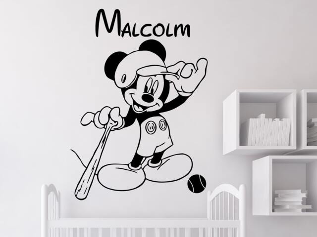 Wall Decals Custom Personalized Name Decal Mouse Baseball Game Vinyl Sticker Boy Bedroom Nursery Children Playroom Home Decor Ms585 - image 1