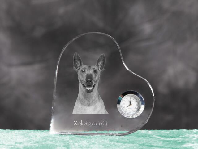 xoloitzcuintli, Mexican Hairless Dog - Crystal Clock in The Shape Of A Heart With Image Pure-Bred Dog - image 1