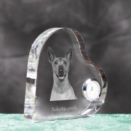 xoloitzcuintli, Mexican Hairless Dog - Crystal Clock in The Shape Of A Heart With Image Pure-Bred Dog - thumbnail 3
