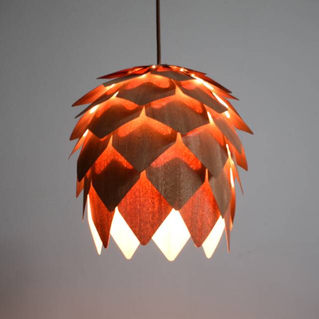 Handmade Sapele Pine Cone Pendant Light-Ceiling Light-Wood Light-Chandelier-Light Fixture-Artichoke Light-Acorn Light - image 1