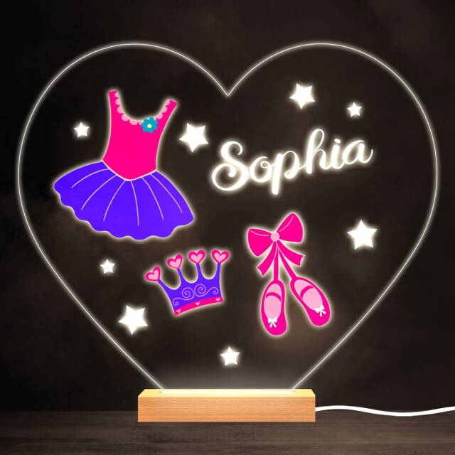 Pink Ballet Ballerina Dancer Colourful Heart Personalised Gift Lamp Night Light - Bedroom - image 1