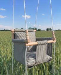 Linen Baby Swing, Wooden Infant Hammock, Bohemian Porch Decor
