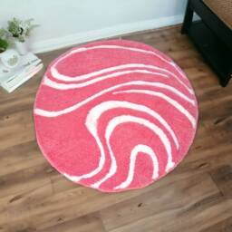 Round Bathroom Rug in Pink & White, Bed Girl, Floor Decoration, Colorful Carpet Living Room, Gift Girlfriend - thumbnail 2