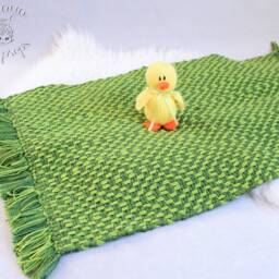 Knitted Baby Blanket & Duck Set Green Basket-Weave Photo Props - thumbnail 2