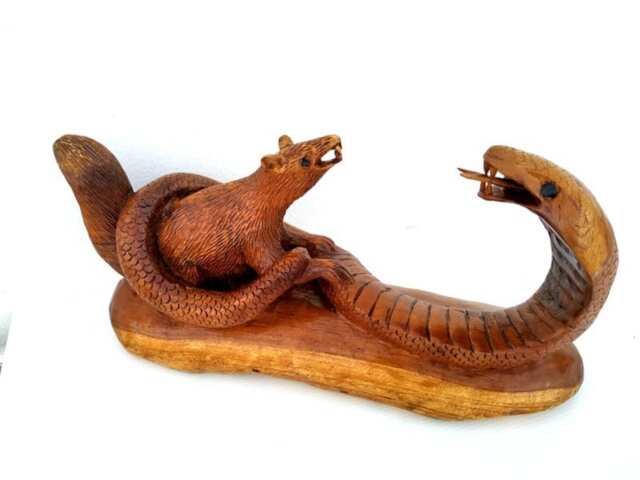 Wooden Cobra Statue, Snake Figurine, Animal Art, Sculpture, Art Hand Carved Gift - image 1