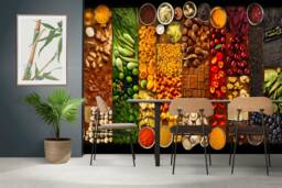 Raw Food Ingredients Wallpaper Mural, Restaurant Kitchen Decor, Peel & Stick Decal
