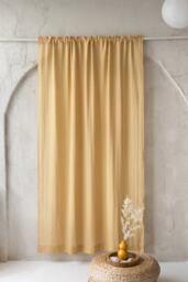 Linen Rod Pocket & Sheer Curtains in Light Mustard Color. Handmade Linen Curtains. Curtain Panel. Ruffled Header