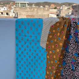 Bohemian Cotton Kantha Quilt Block Print Reversible Patchwork Handmade Bedspread - thumbnail 3
