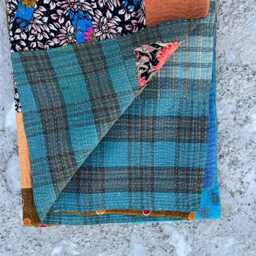 Bohemian Cotton Kantha Quilt Block Print Reversible Patchwork Handmade Bedspread - thumbnail 4