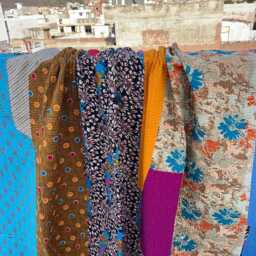 Bohemian Cotton Kantha Quilt Block Print Reversible Patchwork Handmade Bedspread - thumbnail 2