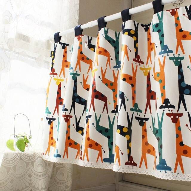 Tab Top Cafe Curtain Window Valance/Kitchen Curtain/Kids Nursery/Child Playroom/Bathroom Shower CurtainGiraffe, Free Gift - image 1