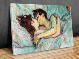 Toulouse Lautrec, in Bed, The Kiss Landscape, Wall Art, Hangings , Home D??cor, Mounted Canvas Print - thumbnail 1