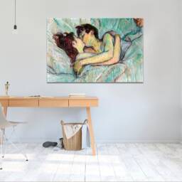 Toulouse Lautrec, in Bed, The Kiss Landscape, Wall Art, Hangings , Home D??cor, Mounted Canvas Print - thumbnail 3