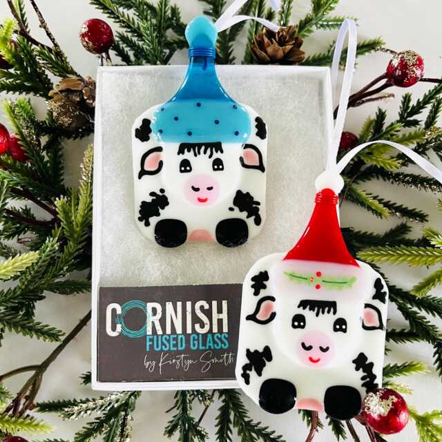 Fused Glass Cow Christmas Decorations - Glass Decoration, Tree Cornwall - image 1