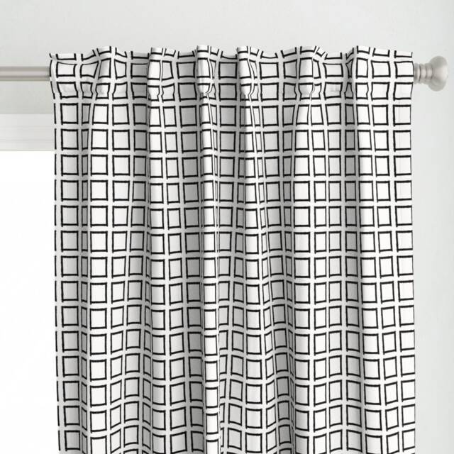 Grid Curtain Panel - Minimalist Squares Abstract Geometric Modern Custom Square Strokes Black & White By Form_Creative - image 1