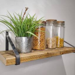 Industrial Shelf With Raw Steel Brackets - Handmade Wall Rustic Wood & Metal UK Made Decor - thumbnail 3