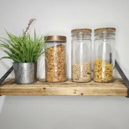 Industrial Shelf With Raw Steel Brackets - Handmade Wall Rustic Wood & Metal UK Made Decor - thumbnail 2