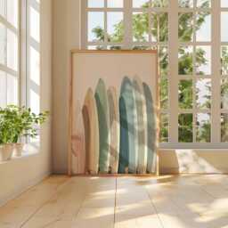 Muted Surfboards Beach Art Print Poster, Boho Minimalist Art, Coastal House Decor Surfer Gift Nursery Wall - thumbnail 3