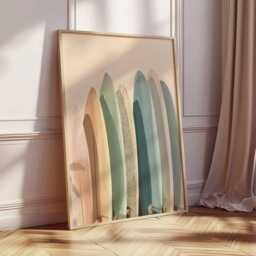 Muted Surfboards Beach Art Print Poster, Boho Minimalist Art, Coastal House Decor Surfer Gift Nursery Wall - thumbnail 2