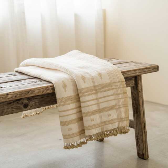 Off White Indian Wool Throw Blanket, Handwoven Couch Coverlet With Neutral Bedroom Layer - Heera - image 1