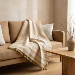 Off White Indian Wool Throw Blanket, Handwoven Couch Coverlet With Neutral Bedroom Layer - Heera - thumbnail 4