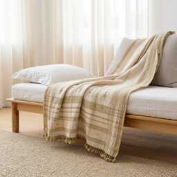 Off White Indian Wool Throw Blanket, Handwoven Couch Coverlet With Neutral Bedroom Layer - Heera - thumbnail 3