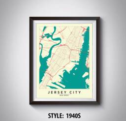 Jersey City Map Art Print Vintage Style Office Decor - thumbnail 1