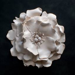 Peony Flower Wall Sculpture - Cream Textured Garden Inspired Clay Modern Minimalist Floral Hanging - thumbnail 2