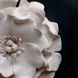 Peony Flower Wall Sculpture - Cream Textured Garden Inspired Clay Modern Minimalist Floral Hanging - thumbnail 3