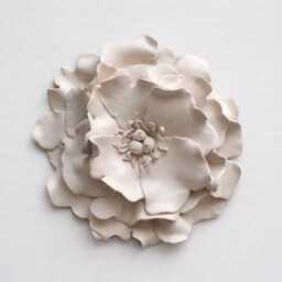 Peony Flower Wall Sculpture - Cream Textured Garden Inspired Clay Modern Minimalist Floral Hanging - thumbnail 1