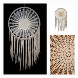 Giant Dream Catcher Wall Hanging, Extra Large Catcher, Wedding Boho Decor, Bedroom Bohemian Crochet Cream Dreamcather - thumbnail 1