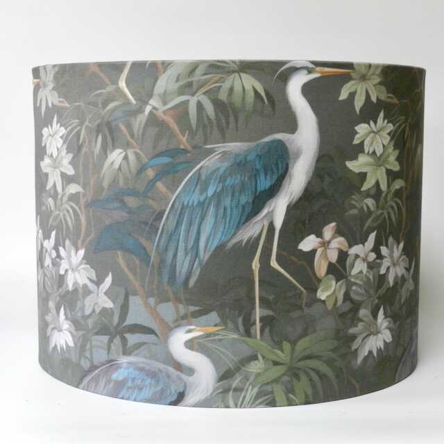 Handmade Heron Lampshade Nature Inspired Table/Pendant Light. Blue & Green Tones, Optional Fringe - image 1