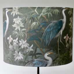 Handmade Heron Lampshade Nature Inspired Table/Pendant Light. Blue & Green Tones, Optional Fringe - thumbnail 3