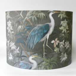 Handmade Heron Lampshade Nature Inspired Table/Pendant Light. Blue & Green Tones, Optional Fringe - thumbnail 1