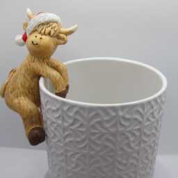 Christmas Plant Pot Santa Festive Hanging Highland Cow Coo Decoration Hanger - thumbnail 3