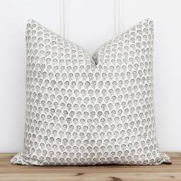 Beige Floral Hand Block Pillow Cover - Botanical Indian Printed 20 X 16 26 -- Morgan - thumbnail 1