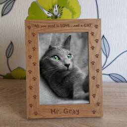 All You Need Is Love... & A Cat Personalised Engraved Wooden Photo Frame Pet Memorial Keepsake Gift Size 6 X 4 Or 7 5 - thumbnail 2
