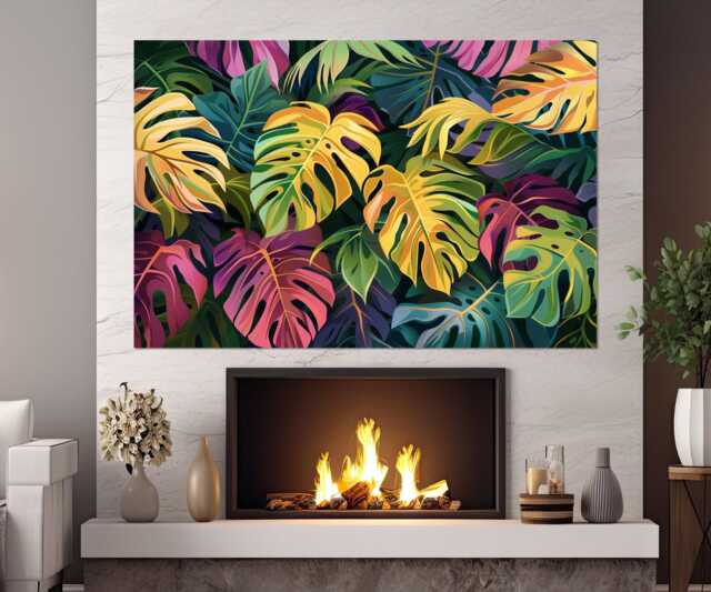 Tropical Leaves Canvas Print, Wall Art, Abstract Palm Leaf Framed & Ready To Hang - image 1