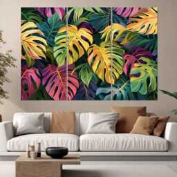 Tropical Leaves Canvas Print, Wall Art, Abstract Palm Leaf Framed & Ready To Hang - thumbnail 3