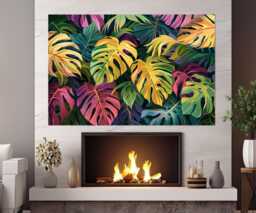 Tropical Leaves Canvas Print, Wall Art, Abstract Palm Leaf Framed & Ready To Hang - thumbnail 1
