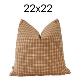 Block Print Linen Pillow Cover Tan Floral, Cream Check, Striped Lumbar - thumbnail 2