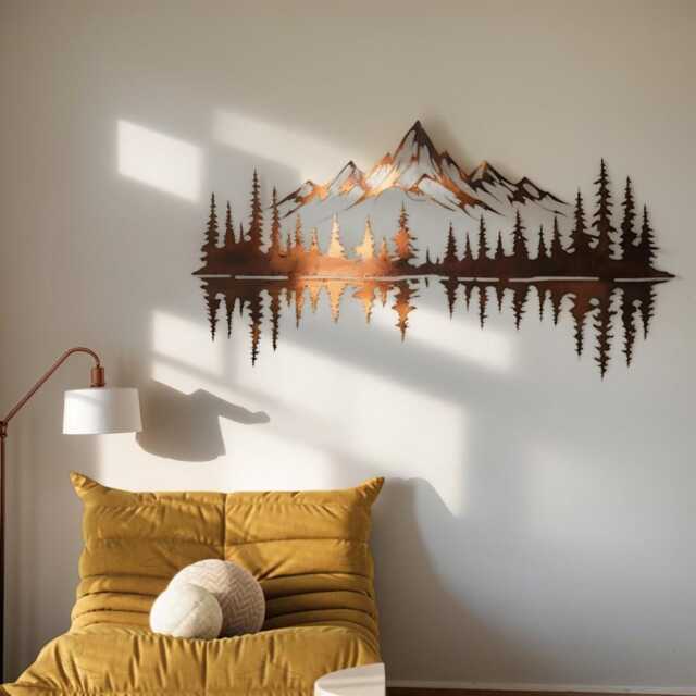 Mountain Metal Wall Art, Nature Scene Decor, Forest Landscape Accent, Cabin Lodge Gift For Outdoor Adventure Or Lovers - image 1