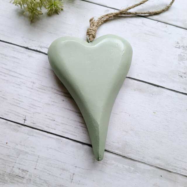 Large Green Tapered Wooden Hanging Heart Decoration - The Home & Hearts Shop Rustic Shabby Wall Decor Gift Wedding Christmas - image 1