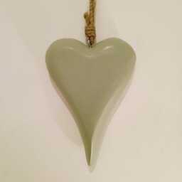 Large Green Tapered Wooden Hanging Heart Decoration - The Home & Hearts Shop Rustic Shabby Wall Decor Gift Wedding Christmas - thumbnail 3