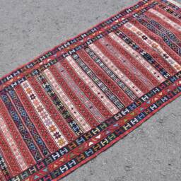 Vintage Kilim, Turkish Rugs For Kitchen, Aztec 2.7x6 Ft Accent Red Bedroom Kilim - thumbnail 2