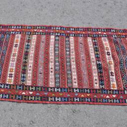 Vintage Kilim, Turkish Rugs For Kitchen, Aztec 2.7x6 Ft Accent Red Bedroom Kilim - thumbnail 3