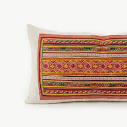 Hill Tribe Textile Lumbar Pillow Cushion Handwoven Tribal Fabric Colorful Dress Patch Orange #idpa - thumbnail 2