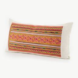 Hill Tribe Textile Lumbar Pillow Cushion Handwoven Tribal Fabric Colorful Dress Patch Orange #idpa - thumbnail 3