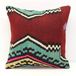 Vintage Kilim Pillow Cover - 16x16 Inch Turkish Wool, Boho Home Decor - thumbnail 1