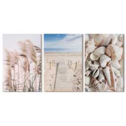 Set Of 3 Canvas Prints - Sandy Beach With Shells & Sea Grass, Beige Large Wall Art, Landscapes Hanging Piece - thumbnail 1